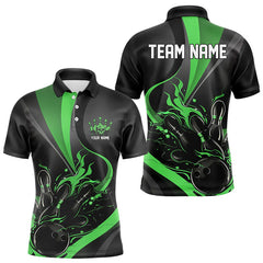 Maxcorners Custom Black And Green Flame Bowling Polo Shirts For Men, Fire Bowling Team Shirt