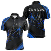 Maxcorners Custom Black And Blue Flame Bowling Polo Shirts For Men, Bowling Tournament Team Shirts