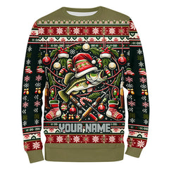 Maxcorners Bass Fishing Ugly Sweater Pattern Christmas Custom Fishing Shirts Personalized Fishing Gifts LM2408