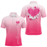 Maxcorners Custom Pink Bowling Heart Polo Shirts For Men And Women Valentine Bowling Couple Outfits