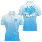 Maxcorners Custom Blue Bowling Heart Polo Shirts For Men And Women Valentine Bowling Couple Outfits