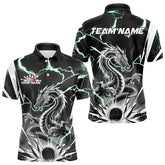Maxcorners Custom Black And Green Thunder Lightning Dragon Bowling Team Polo Shirts For Men