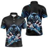 Maxcorners Custom Black And Blue Panther Bowling Polo Shirts For Men, Bowling Team Uniform LM112