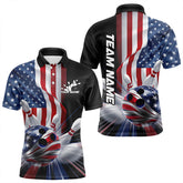 Maxcorners Custom Us Flag Bowling League Shirts, Patriotic Bowling Team Polo & Quarter Zip For Men And Women