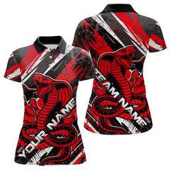 Maxcorners Custom Black And Red Cobra Snake Bowling Jerseys, Bowling Team Polo Shirts For Men LM1202