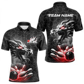 Maxcorners Custom Black And Red Dragon Bowling Men Polo Shirts, Bowling Pattern Dragon Bowler Outfit LM193