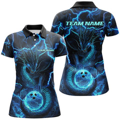 Maxcorners Black And Blue Thunder Lightning Custom Dragon Bowling Shirt For Women, Bowling Team Jersey