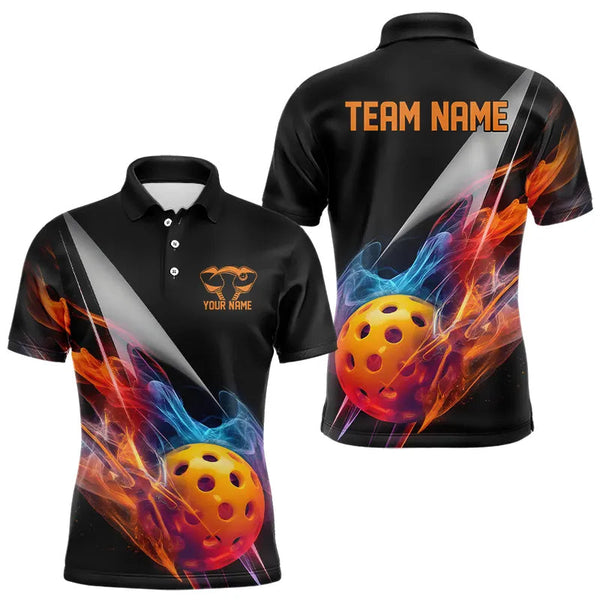 Maxcorners Custom Flame Pickleball Polo Shirts For Men, Pickleball Team Uniform Pickleball Outfits