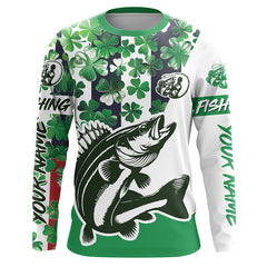 Maxcorners Custom Name St Patrick'S Day Walleye Long Sleeve Fishing Shirts, Patriotic Walleye Jerseys LM2408