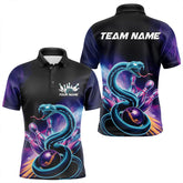 Maxcorners Custom Blue And Purple Galaxy Snake Bowling Polo Shirts For Men, Bowling League Team Uniform LM1302