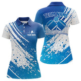 Maxcorners Custom Blue And White Pickleball Polo Shirts For Men, Pickleball Heartbeat Pulse Line Shirt