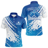 Maxcorners Custom Blue And White Pickleball Polo Shirts For Men, Pickleball Heartbeat Pulse Line Shirt