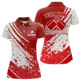 Maxcorners Custom Red And White Pickleball Polo Shirts For Men, Pickleball Heartbeat Pulse Line Shirt