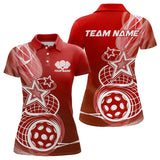 Maxcorners Custom Red Pickleball Star Polo Shirts For Men, Outdoor Pickleball Team Uniform
