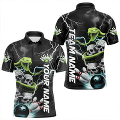 Maxcorners Custom Thunder Lightning Snake Skull Bowling Polo Shirts For Men & Women, Team Bowling Jerseys