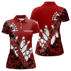 Maxcorners Custom Red Camo Strike Bowling Polo Shirts For Men, Strike Team Bowling League Shirt Shirt