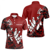 Maxcorners Custom Red Camo Strike Bowling Polo Shirts For Men, Strike Team Bowling League Shirt Shirt