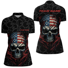 Maxcorners Custom American Flag Skull Bowling Shirts For Women, Patriotic Team Bowling Jerseys