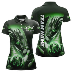 Maxcorners Green Lightning Custom Dragon Bowling Polo Shirts For Women, Bowling Tournament Team Uniform