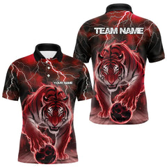 Maxcorners Red Thunder Lightning Custom Flame Tiger Bowling Polo Team Shirts For Men Bowlers Outfit