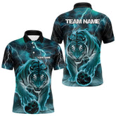 Maxcorners Cyan Thunder Lightning Custom Flame Tiger Bowling Polo Team Shirts For Men Bowlers Outfit