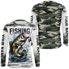 Maxcorners Bass Fishing Camo Custom Long Sleeve Fishing Shirts, Personalized Bass Fishing Jerseys LM2408