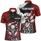 Maxcorners Red And Black Custom Skull Bowling Shirts, Short Sleeve Bowling Polo Shirts For Men Bowling Uniform