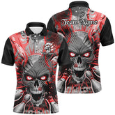Maxcorners Custom Polo Shirt Skull Bowling Shirts For Men, Halloween Bowling Shirt With Name | Red
