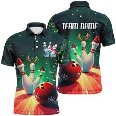 Maxcorners Christmas Bowling For Team Bowling Team Men And Women Polo Shirts, Bowling Pattern Outfits