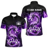 Maxcorners Black And Purple Thunder Lightning Dragon Bowling Polo Shirts For Men Bowling Jerseys