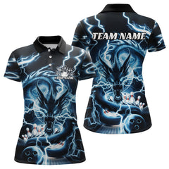 Maxcorners Custom Black And Blue Thunder Lightning Dragon Bowling Team Polo Shirts For Women