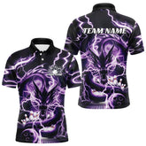 Maxcorners Custom Black And Purple Thunder Lightning Dragon Bowling Team Polo Shirts For Men Bowler Shirt