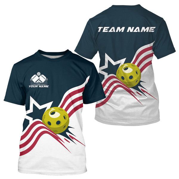 Maxcorners Custom Patriotic American Flag Pickleball T-Shirts For Men, US Flag Pickleball Jerseys LM0803