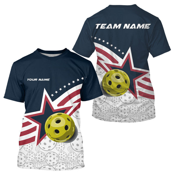 Maxcorners Custom Patriotic American Flag Pickleball T-Shirts For Men, US Flag Pickleball Jerseys 9 LM0803