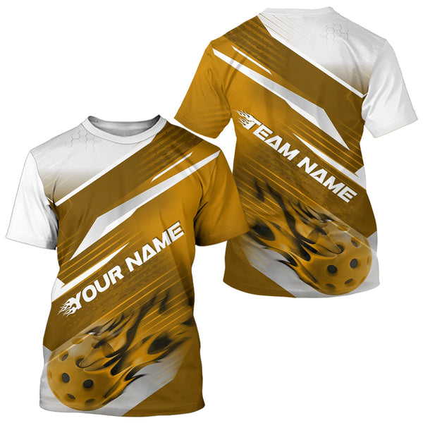 Maxxcorners Custom Yellow Flame Pickleball Polo Shirts For Men, Fire Pickleball Jerseys Team Uniform MT0307
