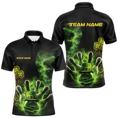 Maxcorners Custom Green And Gold Celtic St Patricks Day Bowling Team Shirt, Green Smoke Shamrock Bowling Outfit LM1501