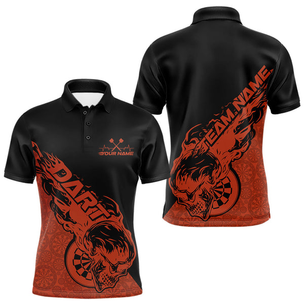 Maxcorners Custom Orange Flame Skull Dartboard Dart Men Polo Shirt, Halloween Dart Team Outfit MT2709
