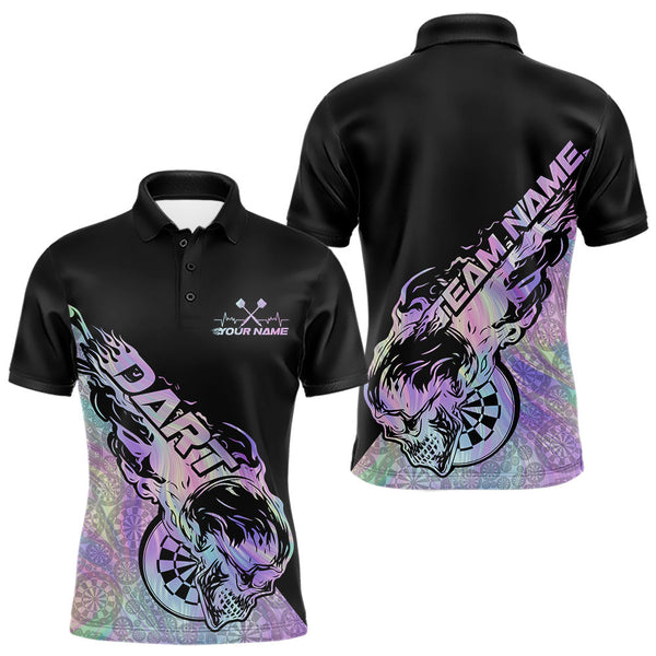 Maxcorners Custom Hologram Flame Skull Dartboard Dart Men Polo Shirt, Halloween Dart Team Outfit MT2709