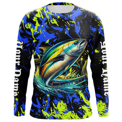 Maxcorners Tuna fishing green blue camo Custom UV protection performance long sleeve fishing shirt jerseys LM2408