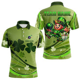 Maxcorners Green Shamrock Lucky Men And Women Bowling Polo Shirts Custom St Patrick Day Team Bowling Shirts