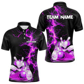 Maxcorners Mens And Women Bowling Shirts Custom Purple Lightning Thunder Bowling Team Jersey, Gift For Team Bowlers