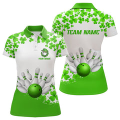 Maxcorners Green And White Shamrock Pattern Bowling Shirts For Men Custom St Patrick Day Bowling Team Jerseys