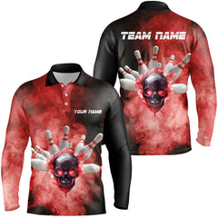 Maxcorners Black And Red Smoke Skull Bowling Jersey Customized Name, Team Name 3D Shirt