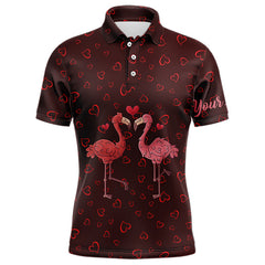 Maxcorners Funny Flamingo Red Heart Pattern Matching Golf Shirt For Couple Custom His And Her Valentine Golf Tops For Men And Women