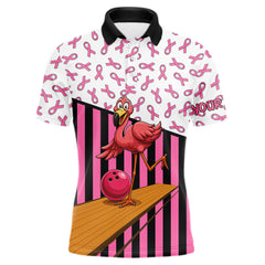 Maxcorners Pink ribbon pattern funny flamingo Bowling shirts for Men Custom breast cancer Team bowling outfit LM1112