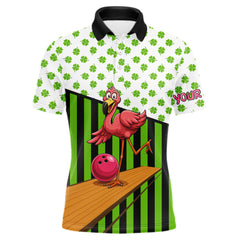 Maxcorners Green shamrock pattern flamingo Bowling shirts for Men Custom St Patrick's Day Team bowling outfit LM1112