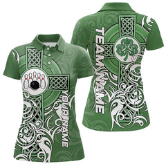 Maxcorners Green Irish Tribal Cross St Patrick'S Day Mens And Women Bowling Shirts Custom Lucky Bowling Team Jerseys