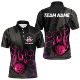 Maxcorners Black And Pink Flame Bowling Shirts For Men And Women Custom Bowling Team League Jersey, Gift For Bowlers
