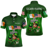 Maxcorners Irish American Flags Green Shamrock Bowling Shirts For Men And Women Custom St Patrick Day Team Bowling Jerseys