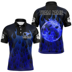 Maxcorners Personalized Black And Blue Flame Bowling Shirts For Men Custom Fire Bowling Jerseys